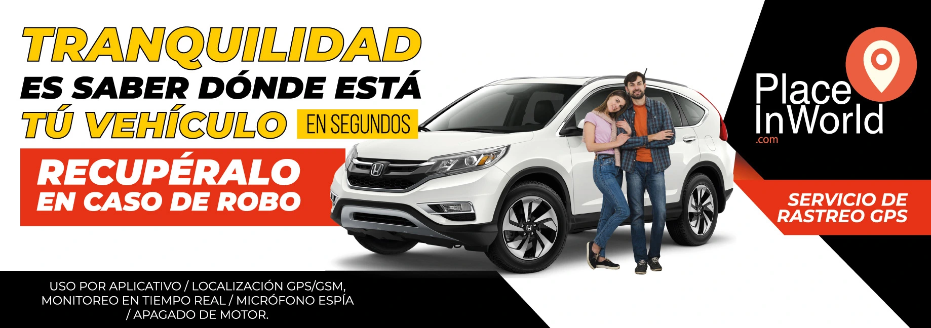 Pareja junto a su vehículo protegido con GPS